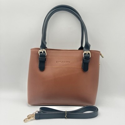 Charles & Keith Brown Black Tote Bag w/ Crossbody Strap Structured Purse