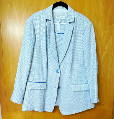 Gerry Weber Damen 2-teiliges Business-Set Blazer+Bluse Punkte weiß/blau 44