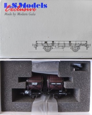 Wagon plat OCEM 19 NNTw, ridelles, brun foncé, conteneur SNCF gris foncé