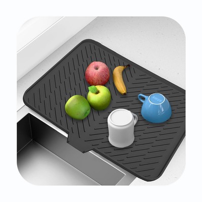 Silicone Dish Drying Mat with Drain Lip, Extra Large Dish Draining Mat for Ki...