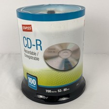 Staples 700MB 80MIN 52X CD-R Recordable Discs Spindle 100 Pack NEW