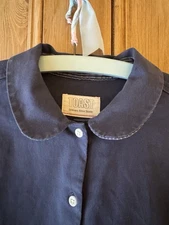 Toast OAS Shirt Blouse Peter Pan Collar Mid Navy 100% Cotton Size 16- Workwear
