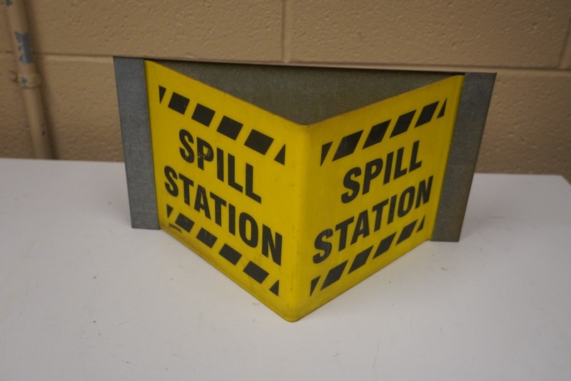 Plastic "Spill Station" Sign with metal bracket