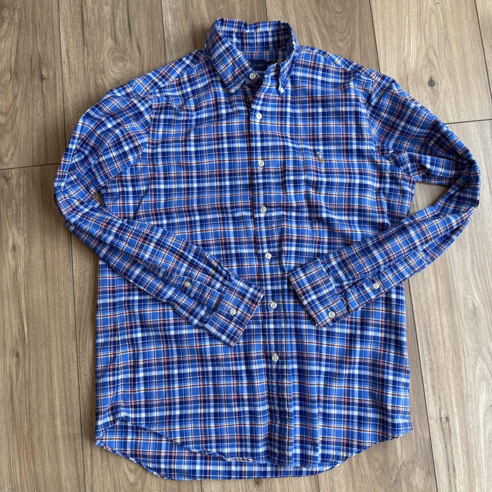 Polo Ralph Lauren Classic Fit Plaid Long-Sleeve Button Shirt Men's Sz M Red Blue