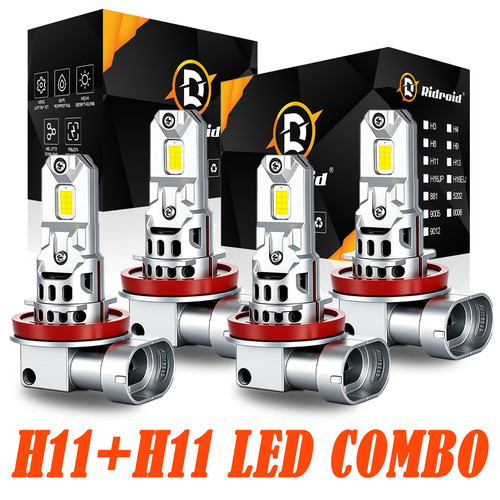 4Pcs H9 H11 LED Headlight Bulbs High Low Beam Combo 6000K White Super Bright