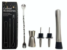 5-Piece Cocktail Shaker Bartender Tool Set Rust-Resistant Stainless Steel