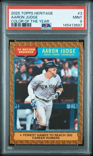 2025 TOPPS HERITAGE AARON JUDGE COLOR OF THE YEAR 35/76 RECORD BREAKER #3 PSA 9