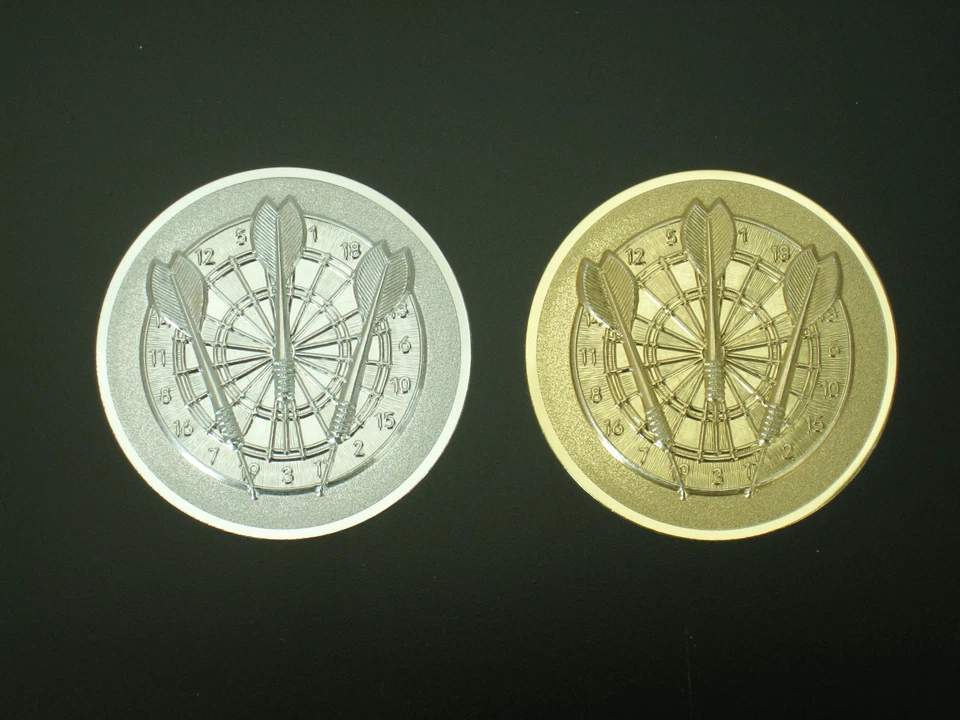 STIEBER DART ALU Embleme im 3er Pack 50 mm u. 6er Pack 25 mm in Gold/Silber/Bronzefarben