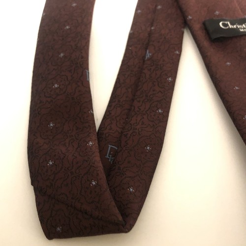 Authentische Christian Dior Krawatte Paisley rot Design auf weinroter Polyester Seide - Bild 10 von 11