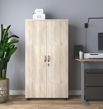Office Filing Cabinet, Wooden Cupboard, Large Lockable Storage with 3 Shelves