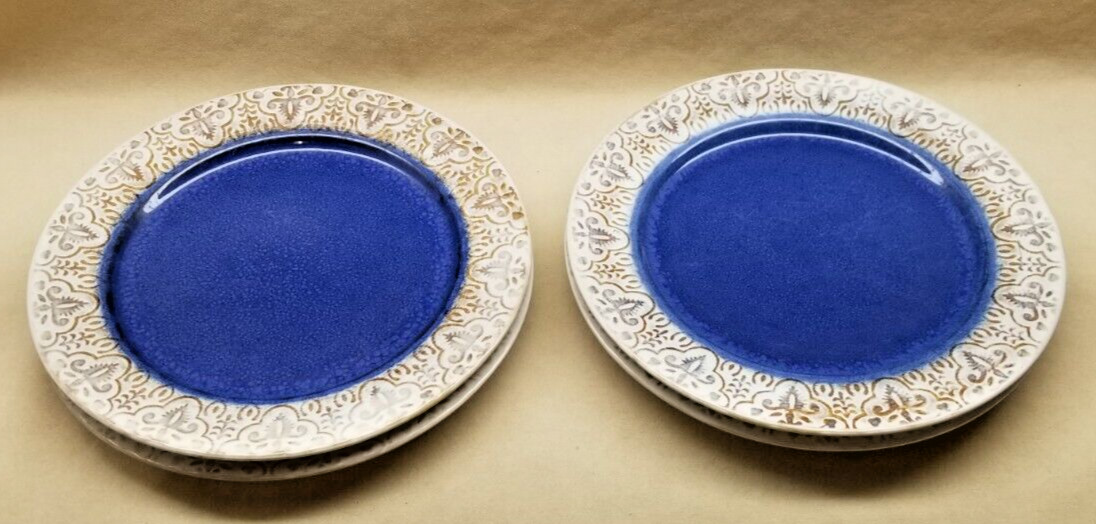 AMERICAN ATELIER GRANADA BLUE  4 PLATES STONEWARE