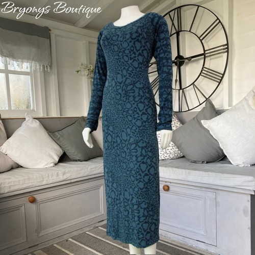 A Postcard from Brighton Midi Jersey Dress Animal Print Blue Grey 2 UK 12 14