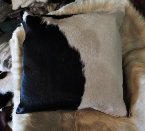 NATURAL BLACK & WHITE DOUBLE SIDED 50CM SQ SINGLE PANEL COWHIDE CUSHION COVER - Picture 2 of 7