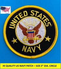US NAVY EMBROIDERED PATCH IRON-ON SEW-ON 3" ROUND APPLIQUE - HIGH QUALITY PATCH!