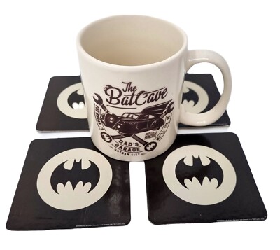 Batman Tasse Untersetzer Set Geschenke für Papa Vatertag Mancave Batcave Geschenkidee