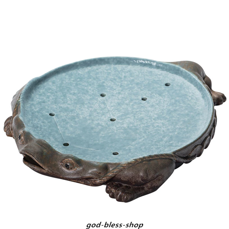 10.2" Tea Pot Pottery Frog Statue Pot Mat Reservoir Tray Plate Creative Collect - Image 3 of 4