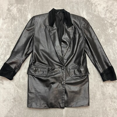 Vintage Bally Of Switzerland Women's 2 Button Black Leather Jacket Coat Size 36