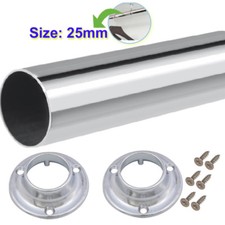 Wardrobe Pole Hanging Rail Chrome Clothes Pole 25mm Round Tube Free End Supports
