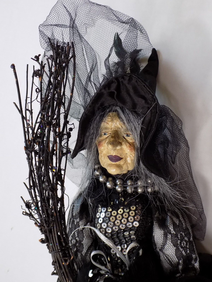 Spooky Night Witch Halloween Shelf Sitter 22" Tall Birdcage Rare