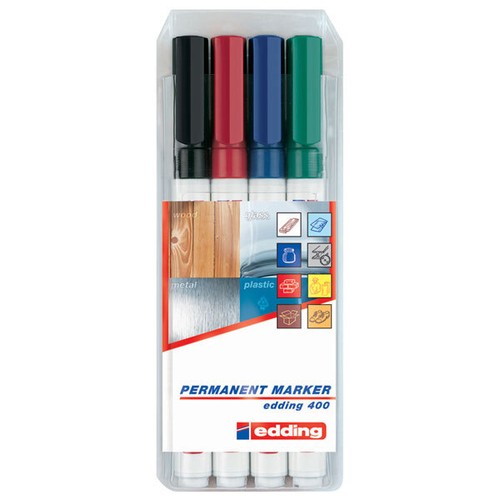 Edding 4-400-1-4999 Permanent Marker Fein Kugel Spitze 1mm Blau/ Rot/ Schwarz/