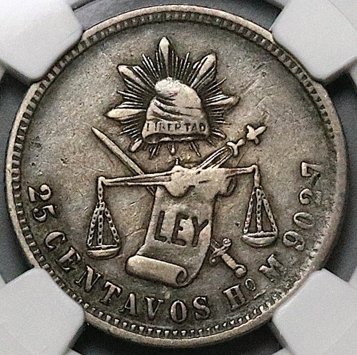 1884-Ho NGC XF 45 Mexico 25 Centavos Hermosillo Mint Silver Coin (23090502C)