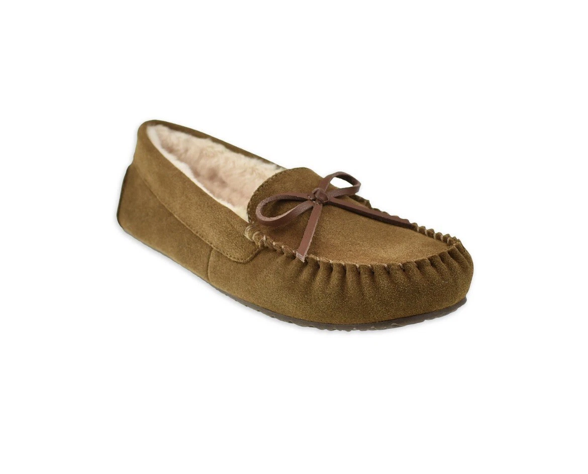 SECRET TREASURES GENUINE SUEDE MEMORY FOAM BROWN FUR MOCCASIN
