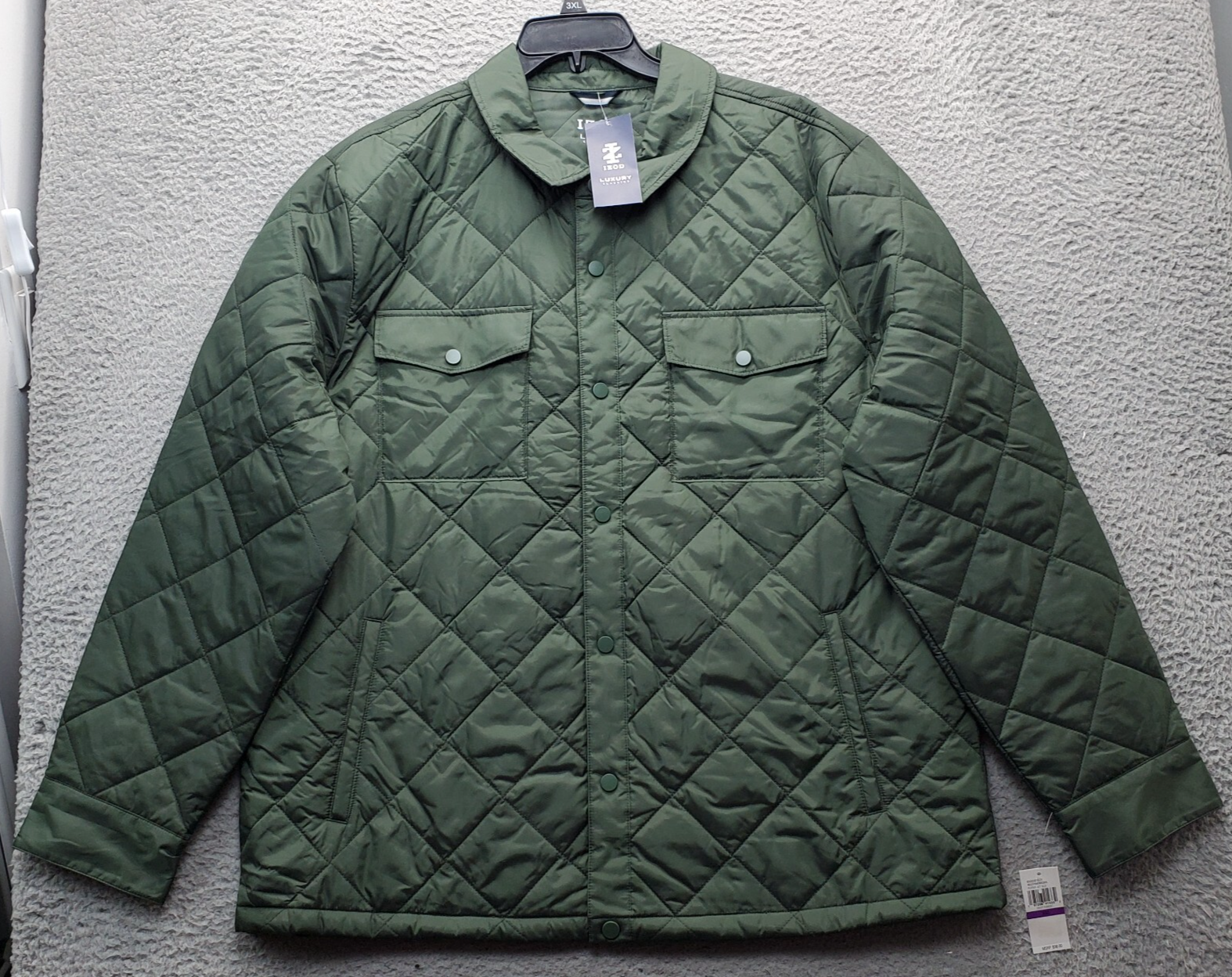 IZOD Men's 2XL Green Quilted Puffer Jacket with Pearl Snap Buttons-image
