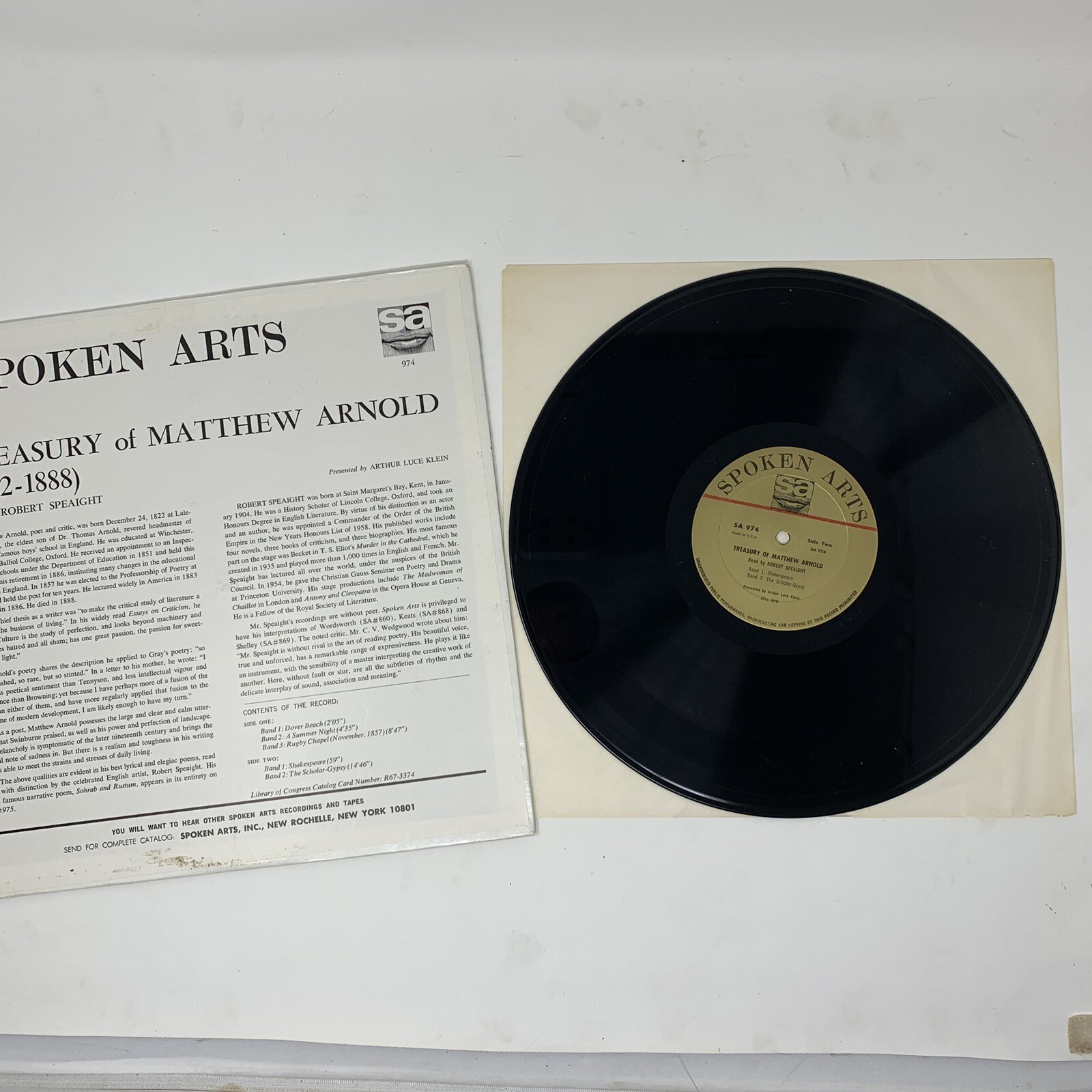 RARE Spoken Arts Treasury Matthew Arnold Vinyl Album Library of