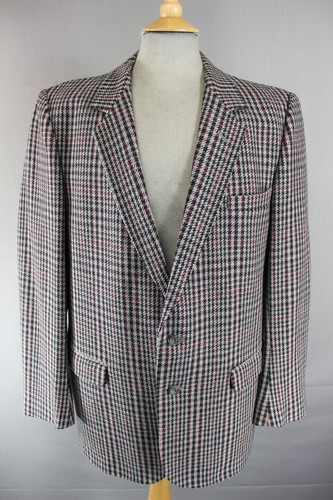 BRITISH MADE HOLLINGTON BROS WOOL BLEND GREY HOUNDSTOOTH CHECK TWEED JACKET 44" - 第 1/12 張圖片