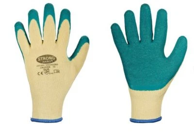 Grüne Bauhandschuhe von Stronghand, Latexbeschichtet mit Grip, Gr. 7-12 Garten