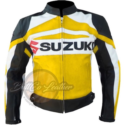 Giallo Suzuki GSX Moto Motociclista da Corsa Armatura Giacca IN Pelle Per |  eBay