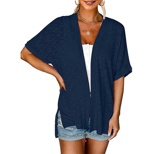Women's Cardigan Open Front Shirt Womens Short Sleeve Beach Baggy Solid Tops UK - Picture 32 of 38