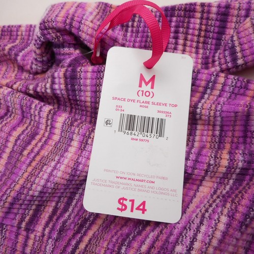 Justice Girls Size M 10 Space Dye Flare Sleeve Top NWT Purple Pink Shirt - Picture 7 of 8