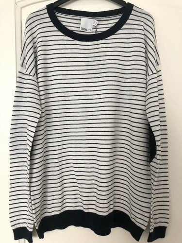 ASOS TALL Stripe Sweater in Elbow Patch White/navy UK12 US8 EU40 - Bild 1 von 5