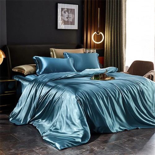 Silk Bedding Set with Duvet Cover Bed Sheet Pillowcases Luxury Satin Bedsheet - Bild 8 von 38