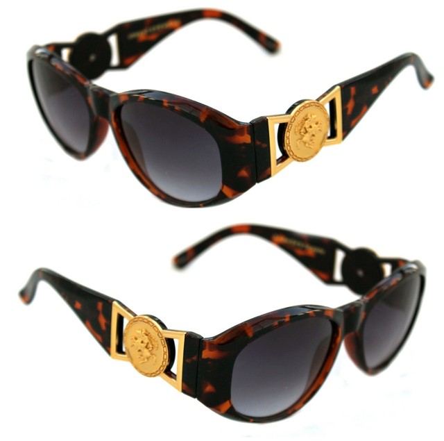 Medusa Metal Gold Logo 413 Medium Brown Sunglasses Vintage Style Biggie