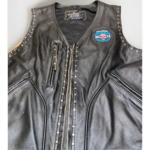 Gilet moto cuir motard Harley Sturges 2012 patch homme M. clous 5 poches - Photo 4/16