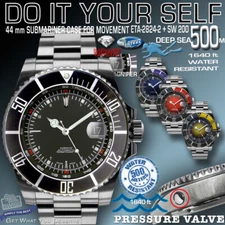 SET: CASE SUBMARINE 500M,1640 FT, ST-STEEL, DIAL/HANDS/BAND, FIT ETA2824/SW200