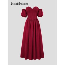 Scarlet Darkness 12 | Red Corset Puff Sleeve Lace Up Back Maxi Dress Cosplay