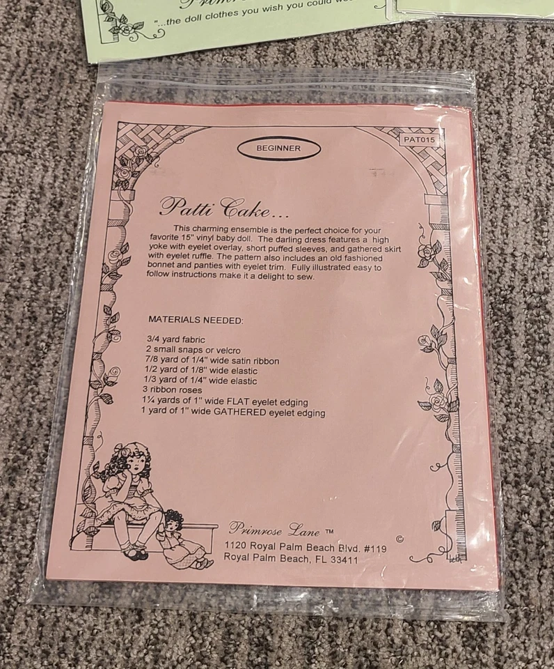 Primrose Lane 15-inch Baby Doll Clothes Patterns - Lot Of 5 - Girl & Boy - Image 4 of 4