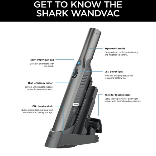 Shark QV201 WANDVAC Handheld Vacuum and Charging Dock, Black - Picture 4 of 7