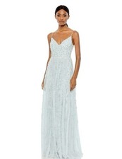 Mac Duggal 9166 Sz 14 Seamist Blue Embellished A-line Pearls Gown $598