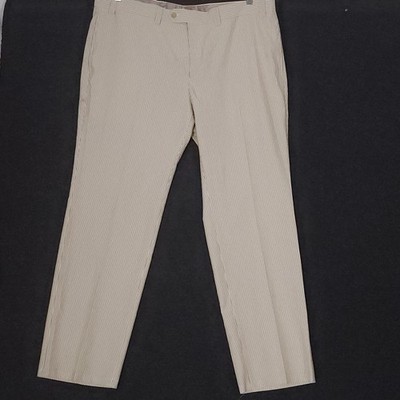Lauren Ralph Lauren Seersucker Pants Mens 40x30 Beige Striped Pleated Cotton