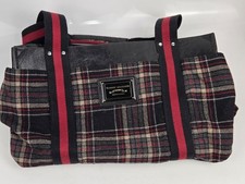 Tommy Hilfiger Shoulder Bag Wool Blend Plaid Black/Red Logo Plate Studs
