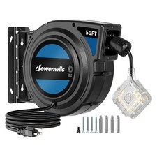 DEWENWILS 50FT Retractable Extension Cord Reel 180&deg; Swivel Bracket Wall Mount