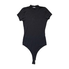 Abercrombie  Fitch Black Ribbed Mock Neck Bodysuit Lettuce Trim Size M GUC