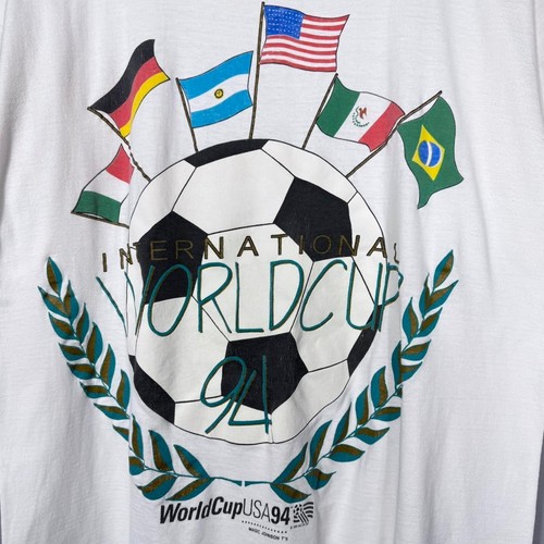 Vintage 90s 1994 World Cup USA Magic Johnson Soccer Football T Shirt White M - Picture 2 of 7