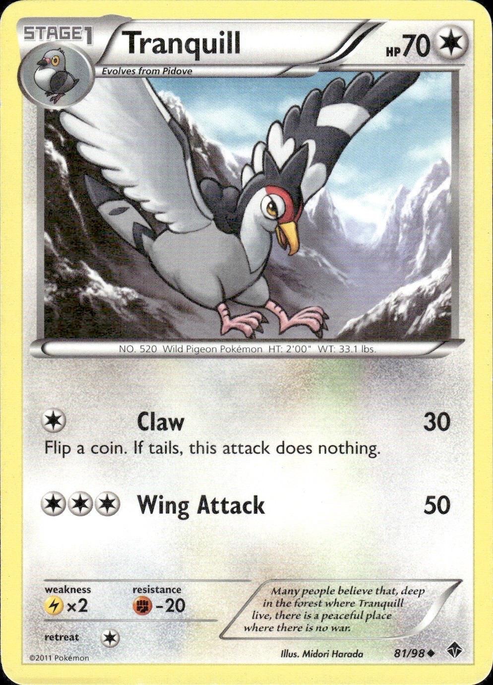 Tranquill 81/98 Uncommon Emerging Powers Pokemon Lightly Played