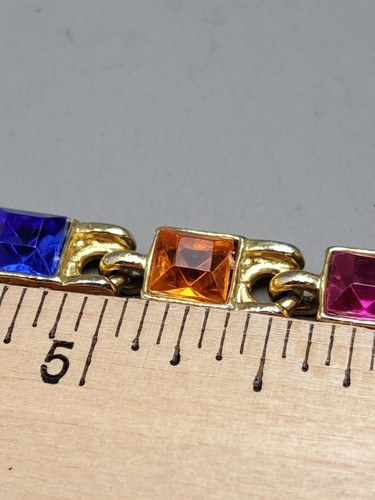 Goldtone Rhinestone Bracelet Multicolor Vintage Costume Estate Jewelry - Picture 8 of 10