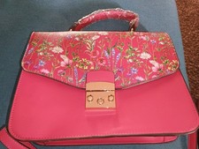 IMAN Pink Floral Print Satchel Top Handle Shoulder Strap Turn Lock for Women